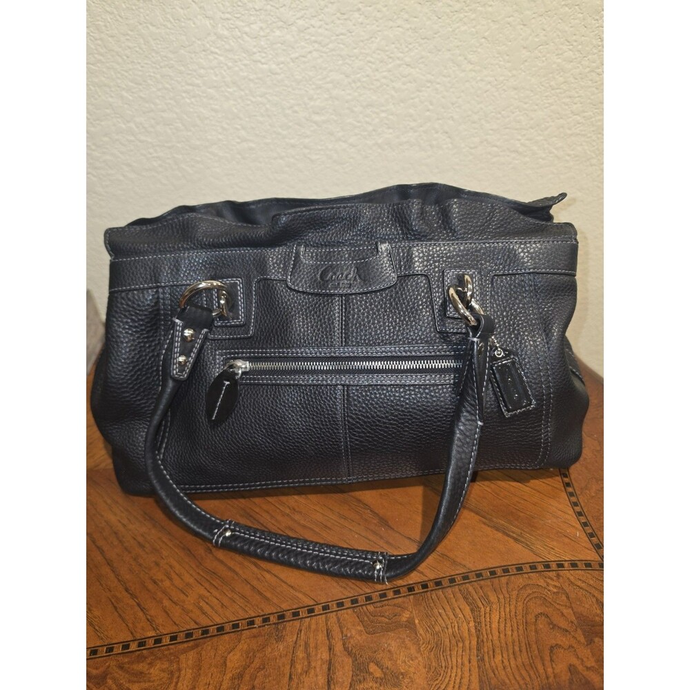 Coach Penelope Black Pebble Leather Satchel Bag F14682 Silver Harware Ruffle Top